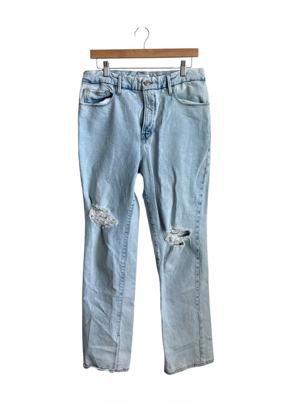Good American Good Boy Distressed Relaxed Straight Leg Jeans Light Wash Size 31